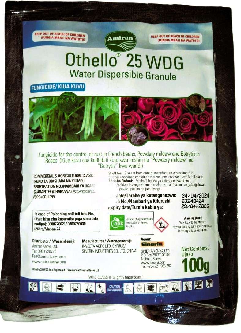 OTHELLO is a broad spectrum fungicide uniquely formulated to control a wide range of diseases including downy and powdery mildew on watermelon, capsicum, French Beans/ Snow peas, egg plants, and Onions; Ring spots on cabbages